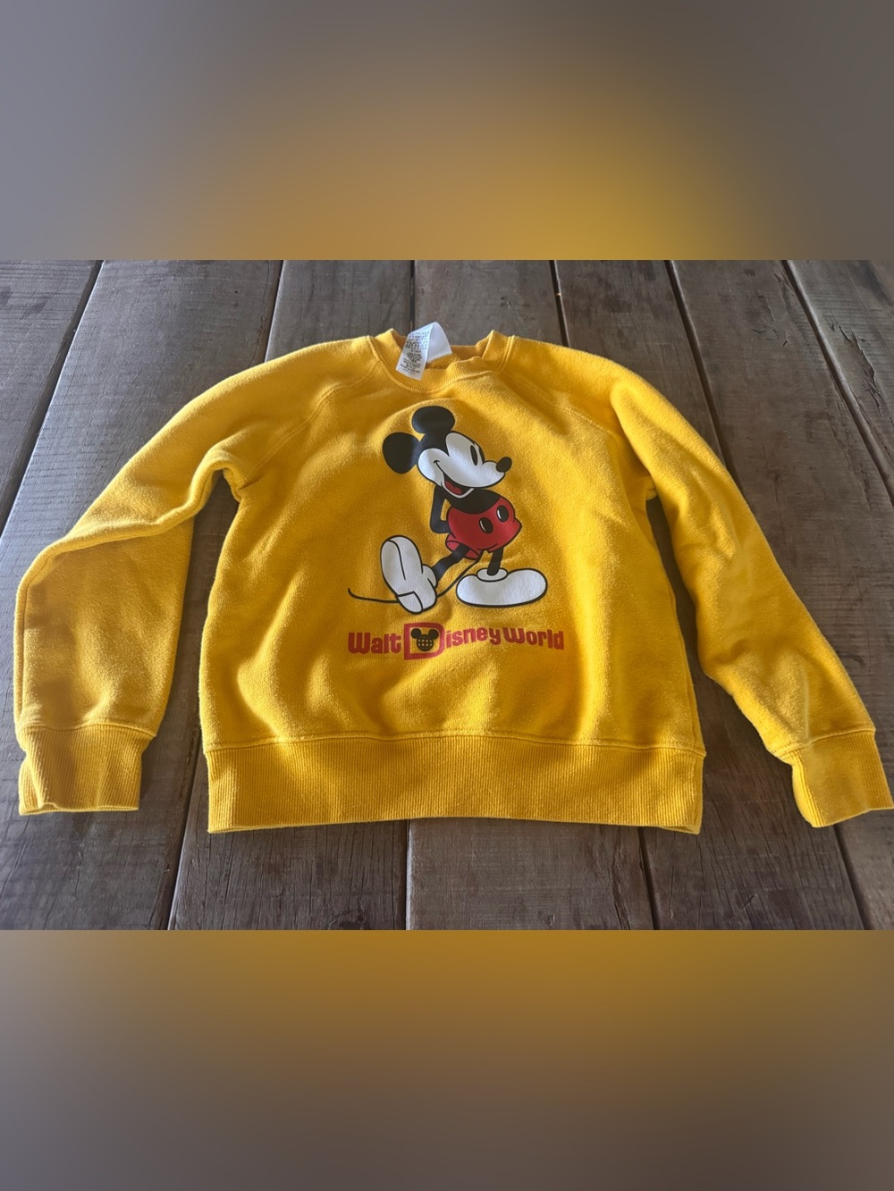 Disney Yellow Mickey Mouse Crewneck Sweatshirt size small… fits like 6/7